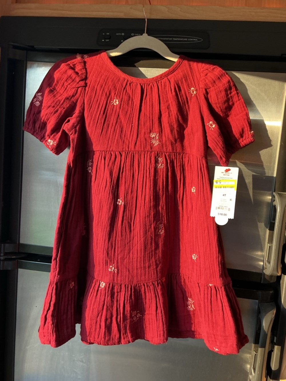 Cat & Jack Red Embroidered Short-Sleeve Gathered Dress
